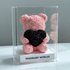 Pink Rose Bear with Black Roses Heart - Imaginary Worlds