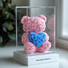 Pink Rose Bear with Blue Roses Heart - Imaginary Worlds