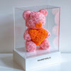 Pink Rose Bear with Orange Roses Heart - Imaginary Worlds