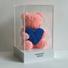 Pink Rose Bear with Royal Blue Roses Heart - Imaginary Worlds