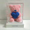 Pink Rose Bear with Royal Blue Roses Heart - Imaginary Worlds