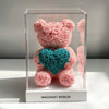 Pink Rose Bear with Teal Roses Heart - Imaginary Worlds