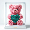 Pink Rose Bear with Teal Roses Heart - Imaginary Worlds