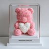 Pink Rose Bear with White Roses Heart - Imaginary Worlds