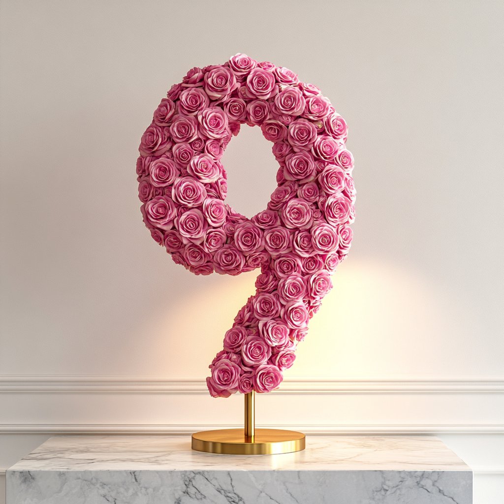 Pink Rose Eternal Number 9 Lamp - Imaginary Worlds