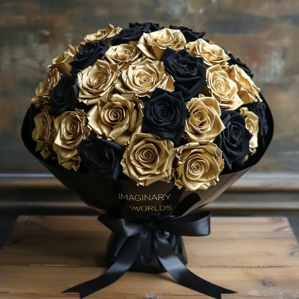 Preserved Black and Gold Roses Flower Bouquet - Imaginary Worlds