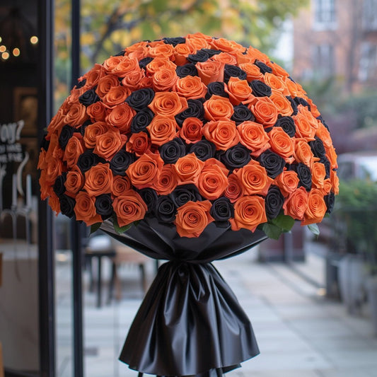 Preserved Black and Orange Roses Flower Bouquet - Imaginary Worlds