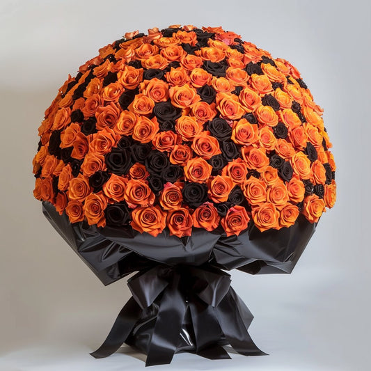 Preserved Black and Orange Roses Flower Bouquet - Imaginary Worlds