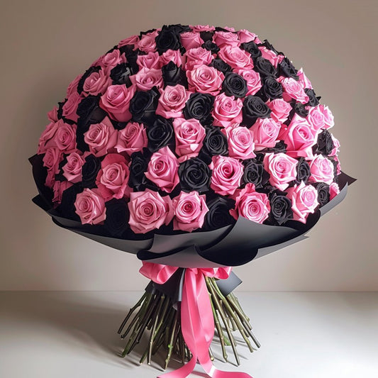 Preserved Black and Pink Roses Flower Bouquet - Imaginary Worlds