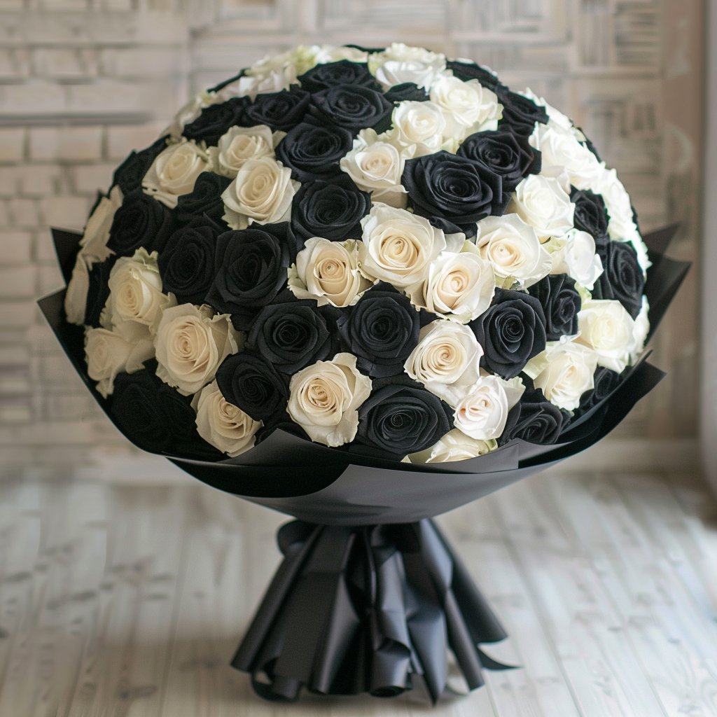 Preserved Black and White Roses Flower Bouquet - Imaginary Worlds