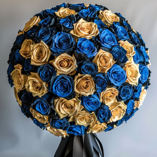 Preserved Blue and Gold Roses Flower Bouquet - Imaginary Worlds