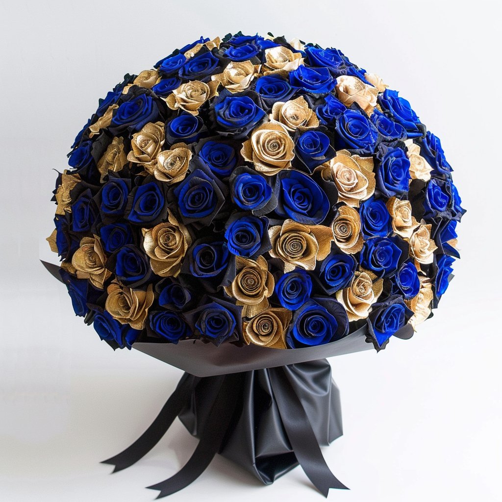 Preserved Blue and Gold Roses Flower Bouquet - Imaginary Worlds