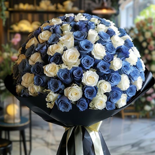 Preserved Blue and White Roses Flower Bouquet - Imaginary Worlds