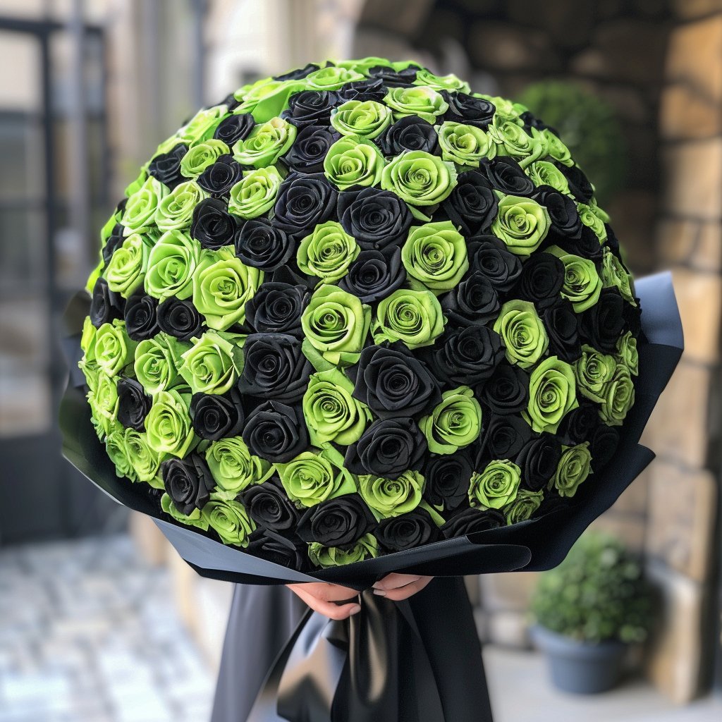 Preserved Green and Black Roses Flower Bouquet - Imaginary Worlds