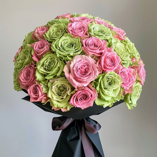 Preserved Green and Pink Roses Flower Bouquet - Imaginary Worlds