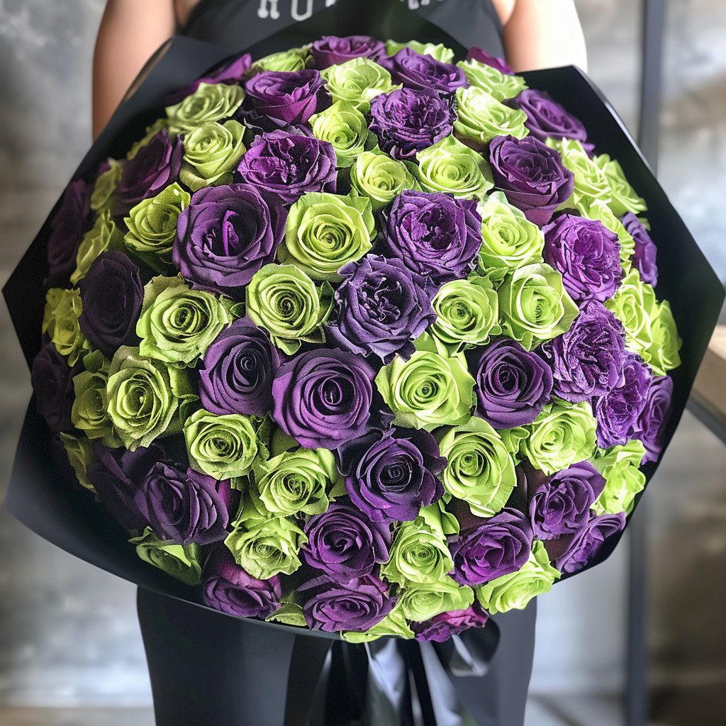 Preserved Green and Purple Roses Flower Bouquet - Imaginary Worlds