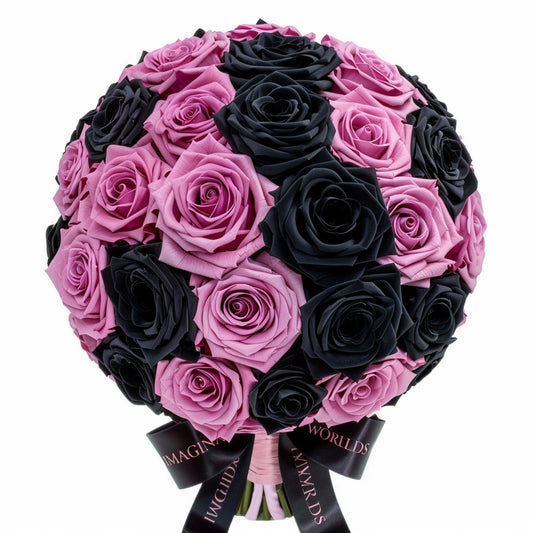 Preserved Hot Pink and Black Roses Flower Bouquet - Imaginary Worlds