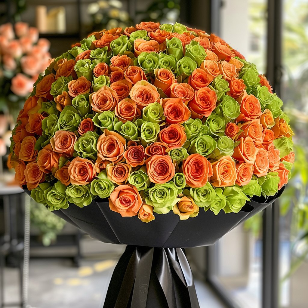 Preserved Orange and Green Roses Flower Bouquet - Imaginary Worlds