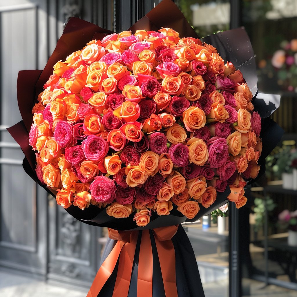 Preserved Orange and Pink Roses Flower Bouquet - Imaginary Worlds