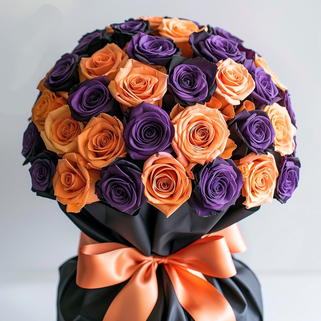 Preserved Orange and Purple Roses Flower Bouquet - Imaginary Worlds