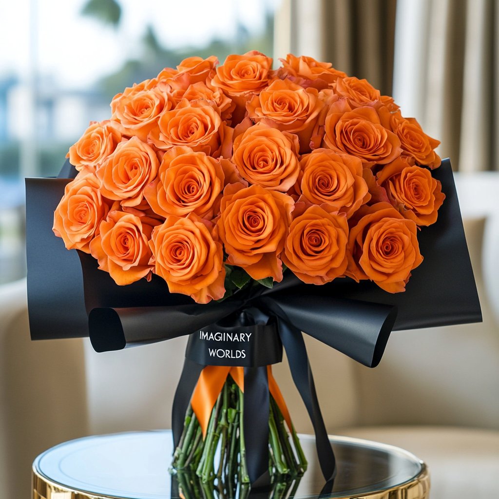 Preserved Orange Roses Flower Bouquet - Imaginary Worlds