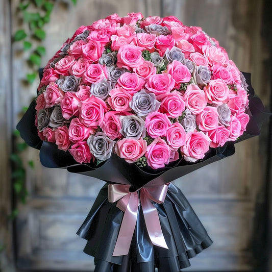 Preserved Pink and Silver Roses Flower Bouquet - Imaginary Worlds