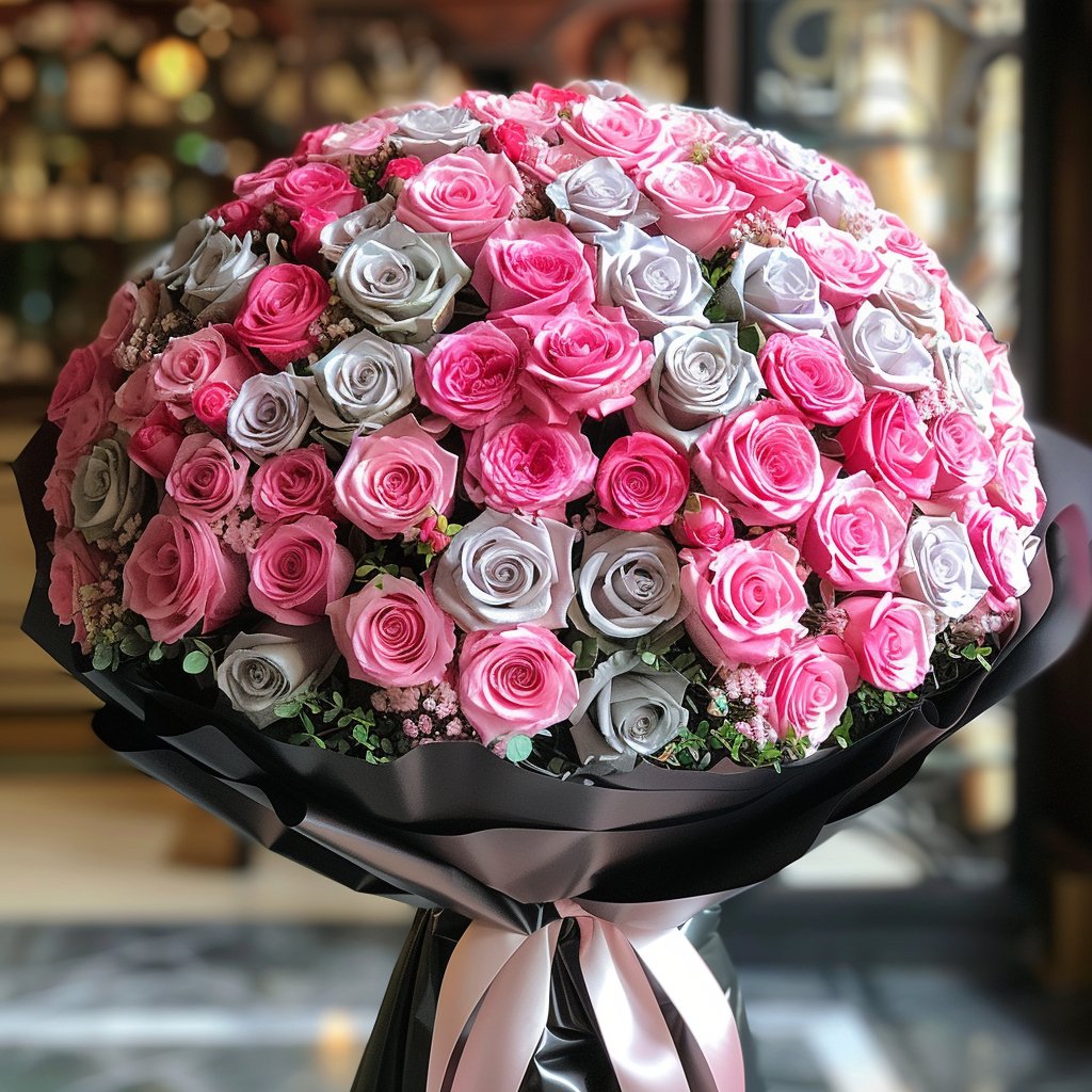 Preserved Pink and Silver Roses Flower Bouquet - Imaginary Worlds