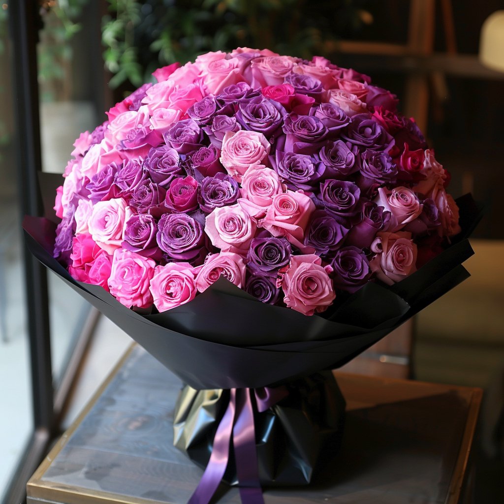 Preserved Purple and Pink Roses Flower Bouquet - Imaginary Worlds