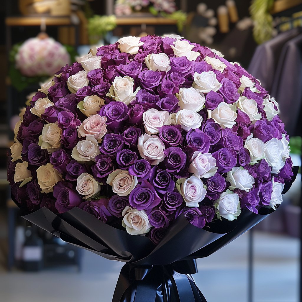 Preserved Purple and White Roses Flower Bouquet - Imaginary Worlds