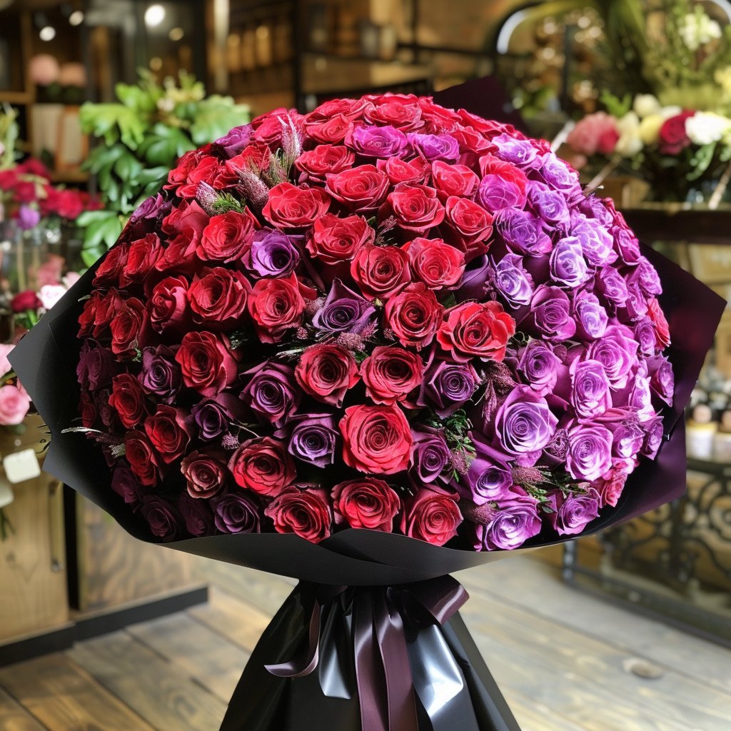 Preserved Red and Purple Roses Flower Bouquet - Imaginary Worlds