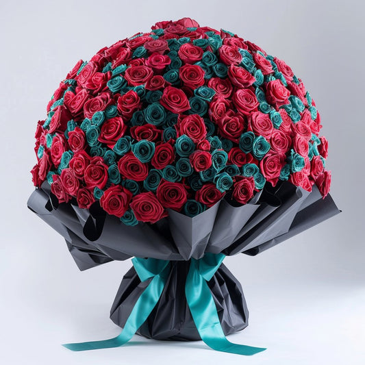 Preserved Red and Teal Roses Flower Bouquet - Imaginary Worlds