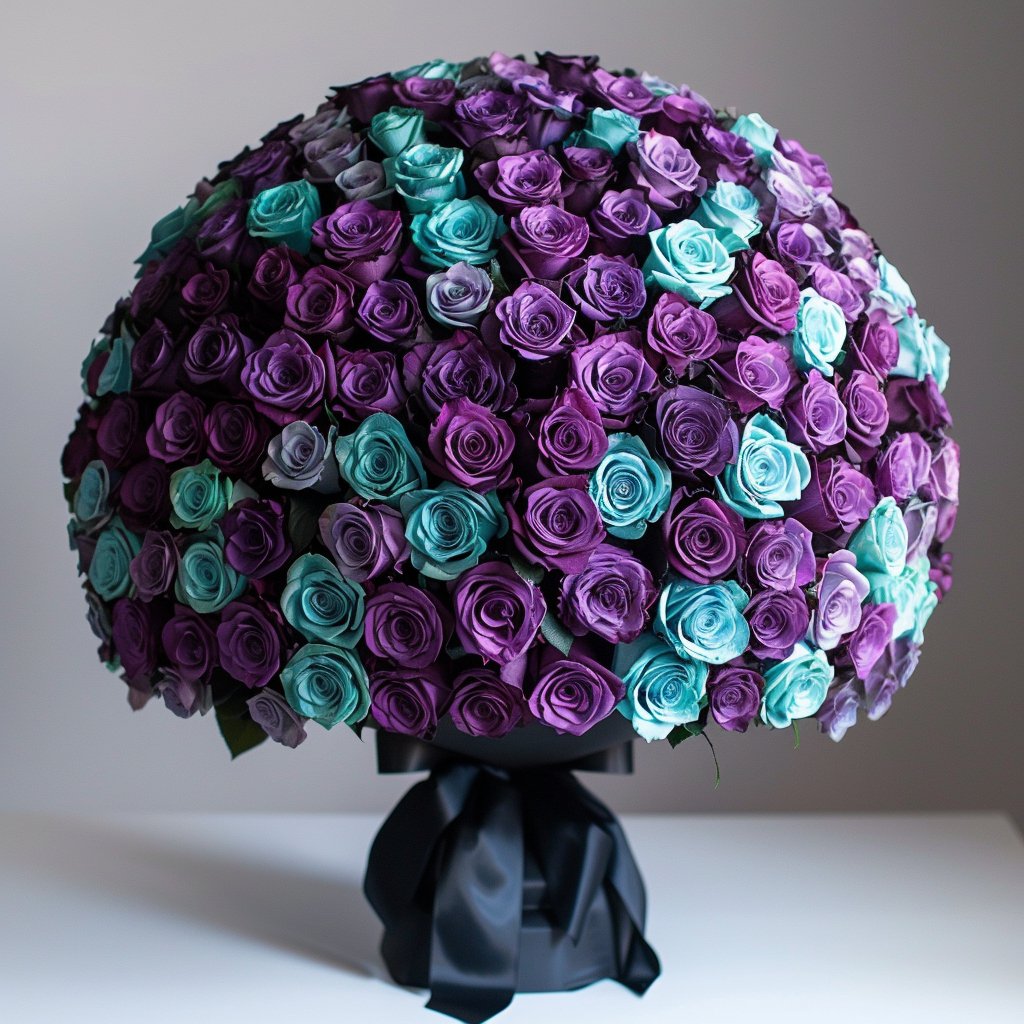 Preserved Teal and Purple Roses Flower Bouquet - Imaginary Worlds