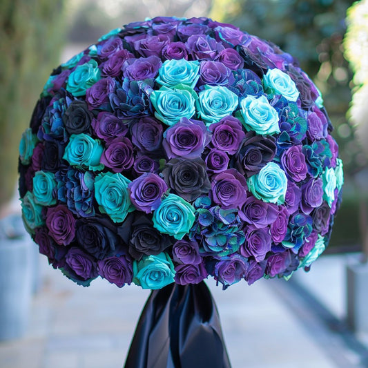 Preserved Teal and Purple Roses Flower Bouquet - Imaginary Worlds