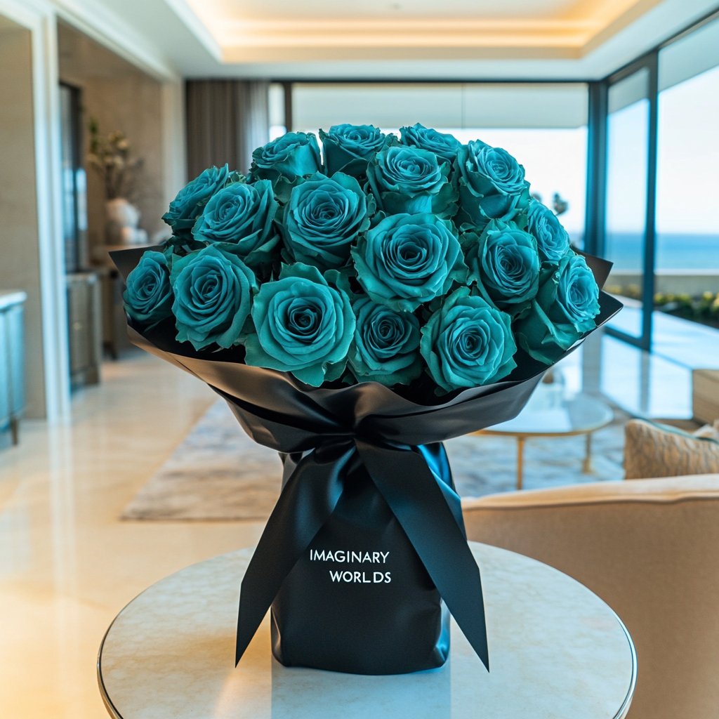 Preserved Teal Roses Flower Bouquet - Imaginary Worlds