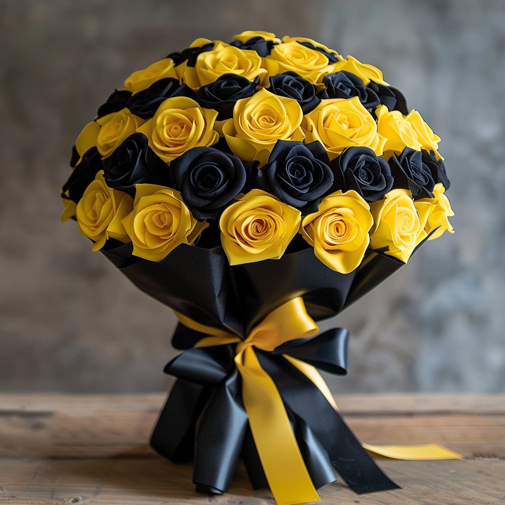 Preserved Yellow and Black Roses Flower Bouquet - Imaginary Worlds