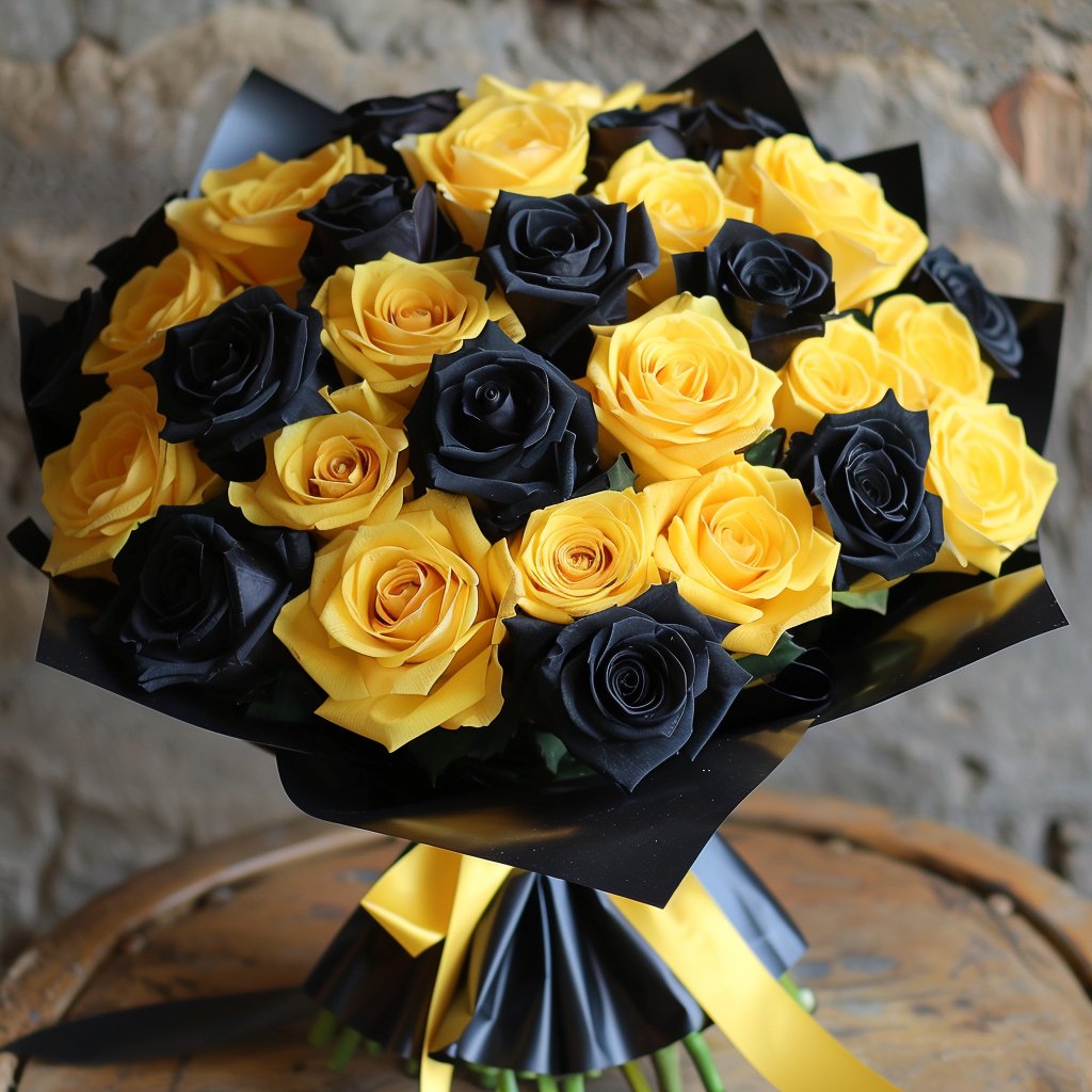 Preserved Yellow and Black Roses Flower Bouquet - Imaginary Worlds