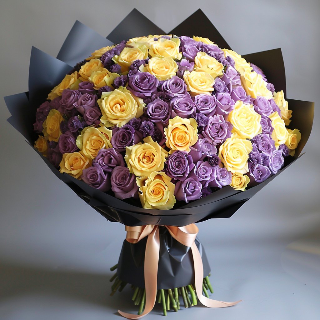 Preserved Yellow and Purple Roses Flower Bouquet - Imaginary Worlds