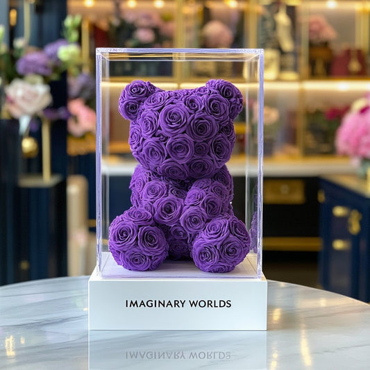 Purple Preserved Rose Bear - Imaginary Worlds