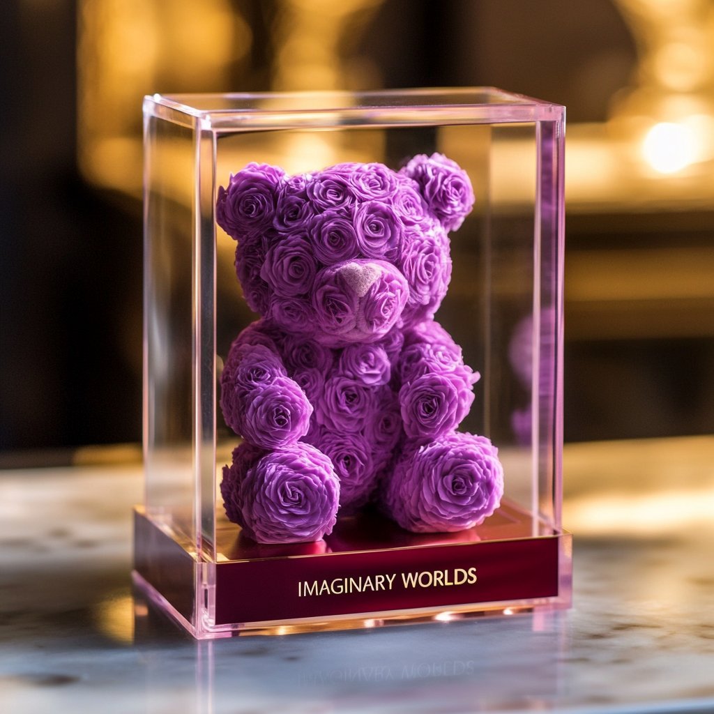 Purple Preserved Rose Bear - Imaginary Worlds