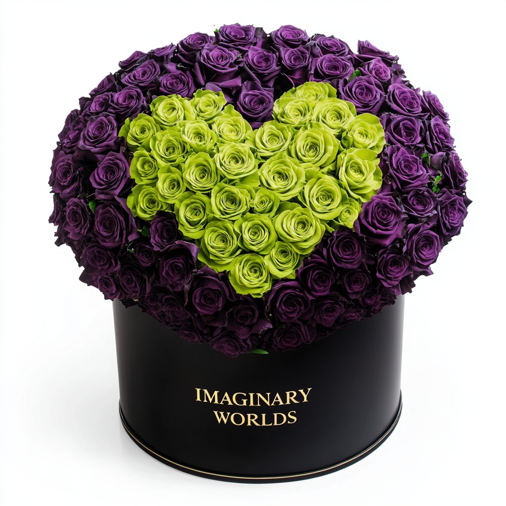 Purple Ramo Buchon with Green Rose Heart - Imaginary Worlds