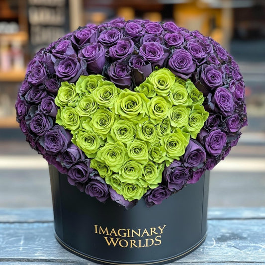 Purple Ramo Buchon with Green Rose Heart - Imaginary Worlds