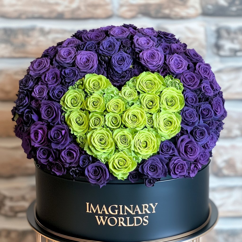 Purple Ramo Buchon with Green Rose Heart - Imaginary Worlds