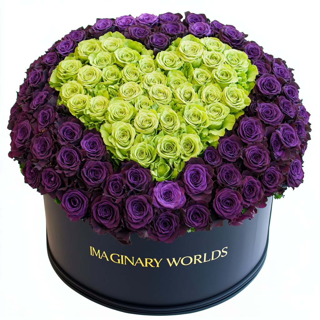 Purple Ramo Buchon with Green Rose Heart - Imaginary Worlds