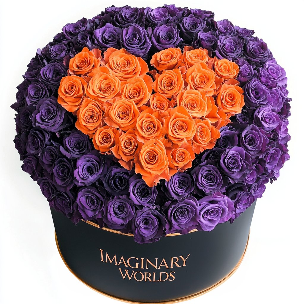 Purple Ramo Buchon with Orange Rose Heart - Imaginary Worlds