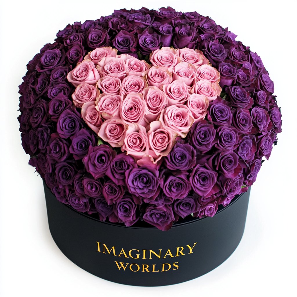 Purple Ramo Buchon with Pink Rose Heart - Imaginary Worlds