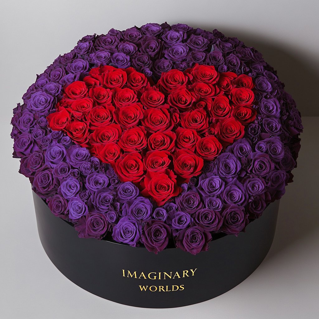 Purple Ramo Buchon with Red Rose Heart - Imaginary Worlds