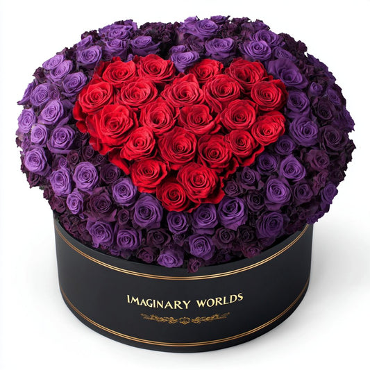 Purple Ramo Buchon with Red Rose Heart - Imaginary Worlds