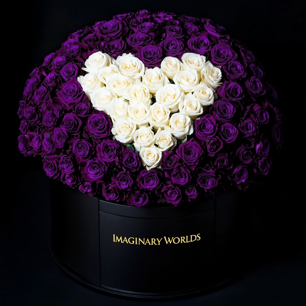 Purple Ramo Buchon with White Rose Heart - Imaginary Worlds