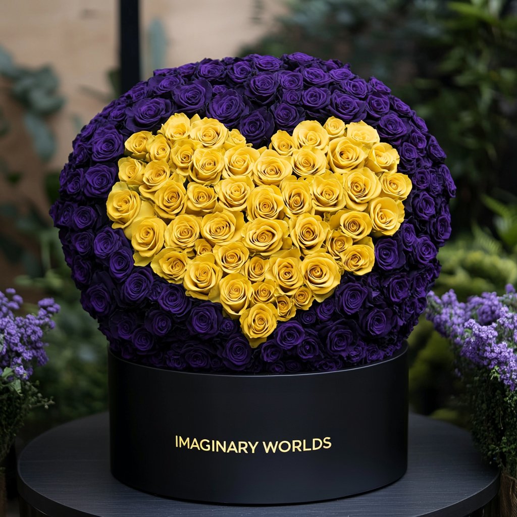 Purple Ramo Buchon with Yellow Rose Heart - Imaginary Worlds