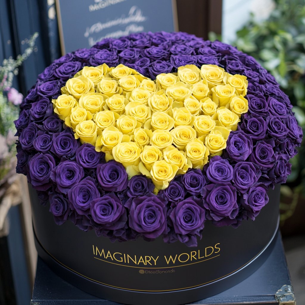 Purple Ramo Buchon with Yellow Rose Heart - Imaginary Worlds